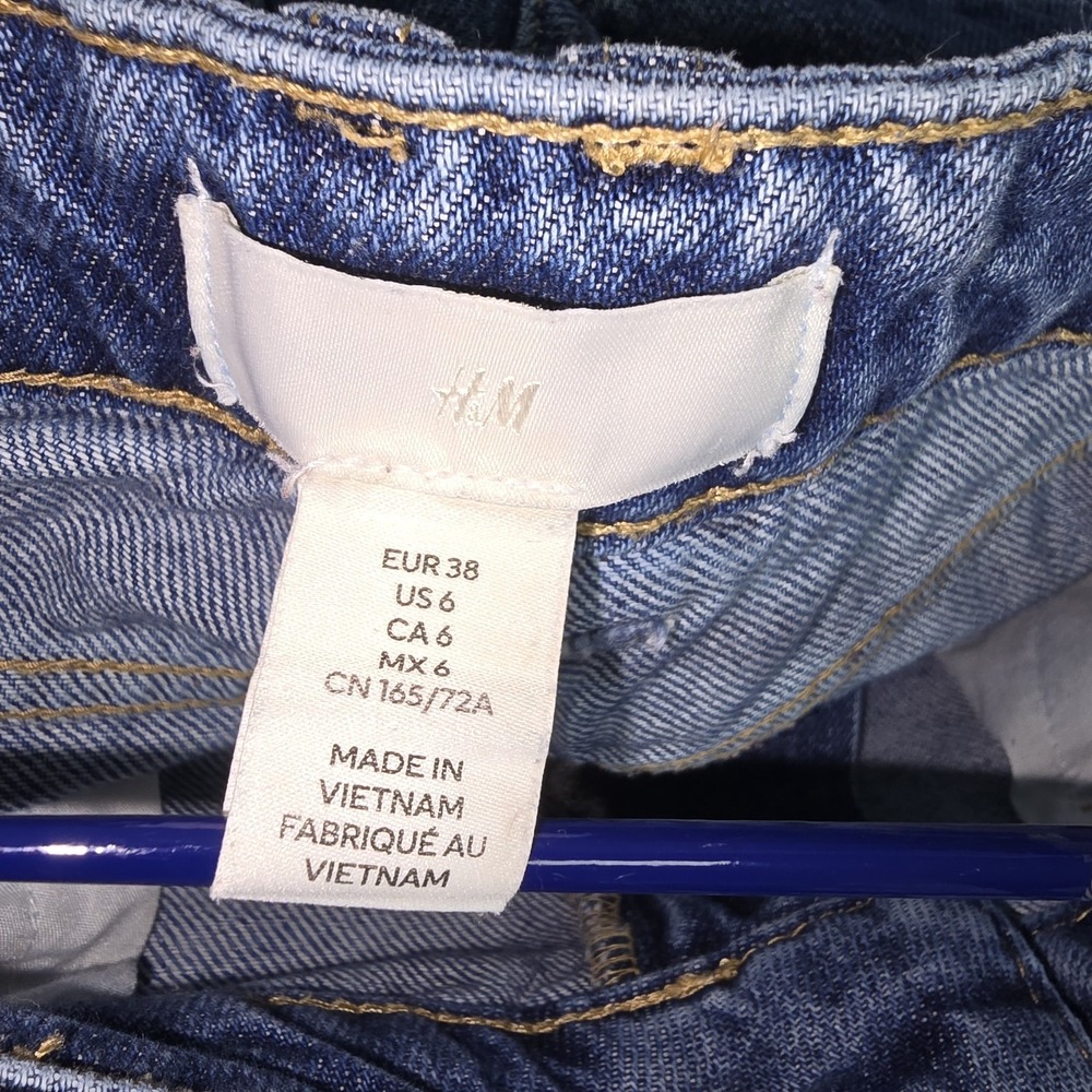 H&M High Rise Wide Leg Blue Denim Jeans Sz 6 Womens 5-Pocket 100% Cotton Boho - Picture 11 of 12
